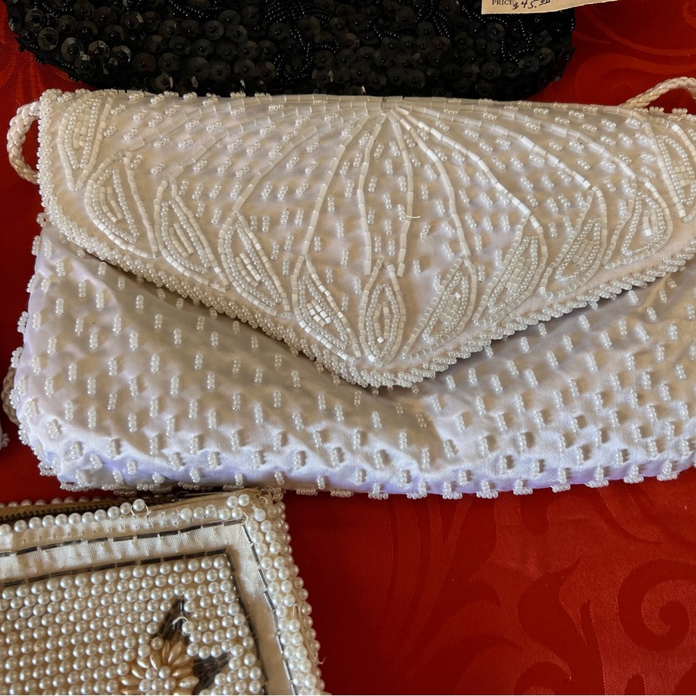 Vintage Elegant Black and White Beaded Clutch purses - Picture 8 of 9